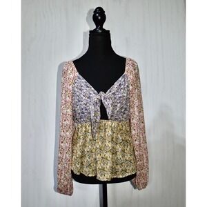 Daytrip Floral Tie-Front Blouse‎ Long Sleeve Bohemian Top Size S